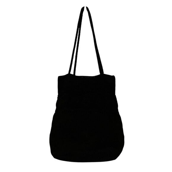 Black Cotton Blend Crochet Shoulder/Hobo Bag, Purse, Tote, Boho, Floral - Picture 1 of 12